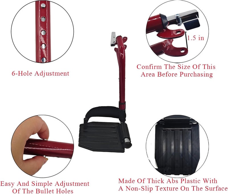 HMZ Wheelchair Footrest, Wheelchair Replacement Part with Heel Ring for Standard Wheelchairs(Red) - Image 2